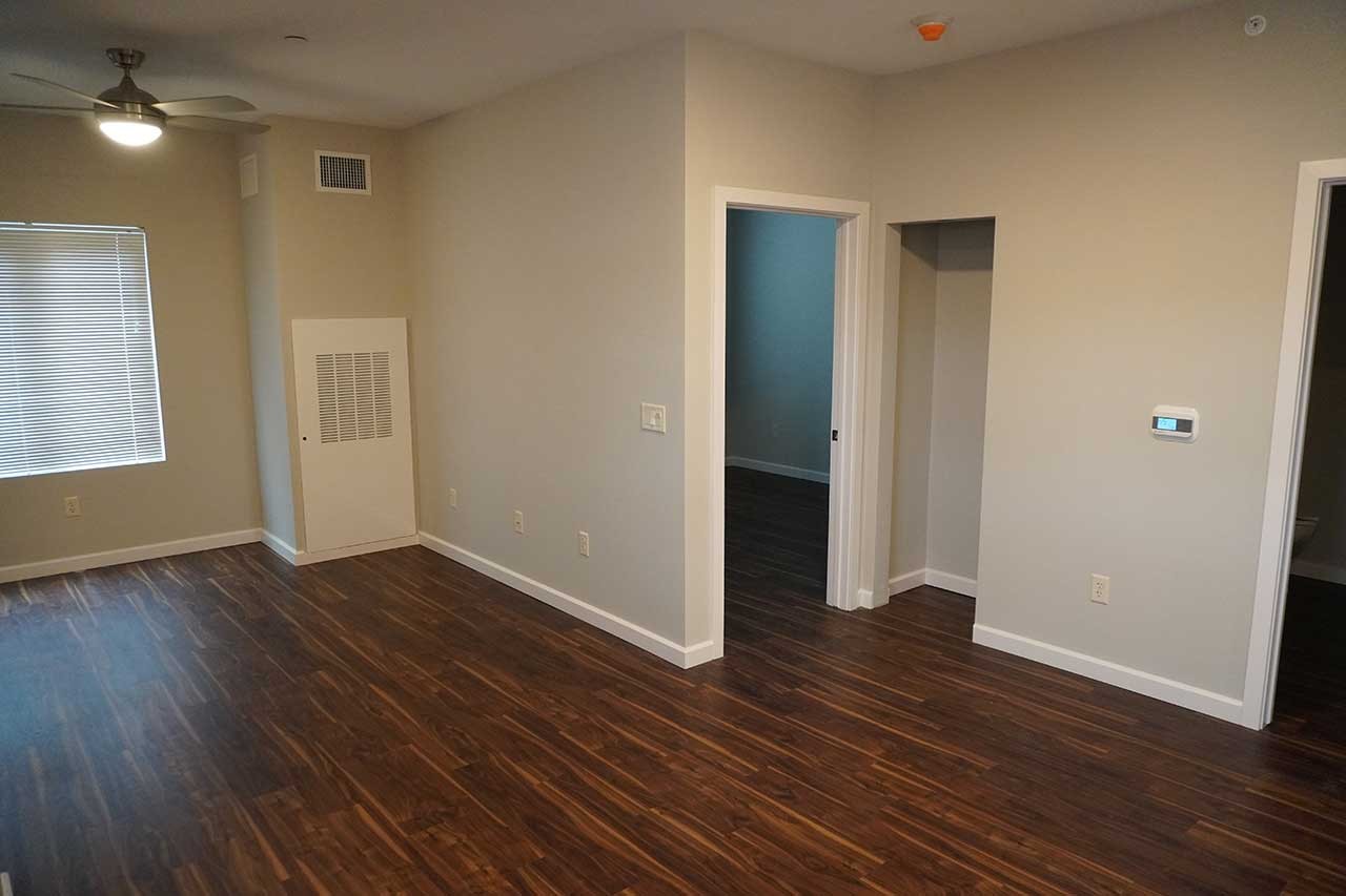 Standard unit, looking toward bedroom and bath
